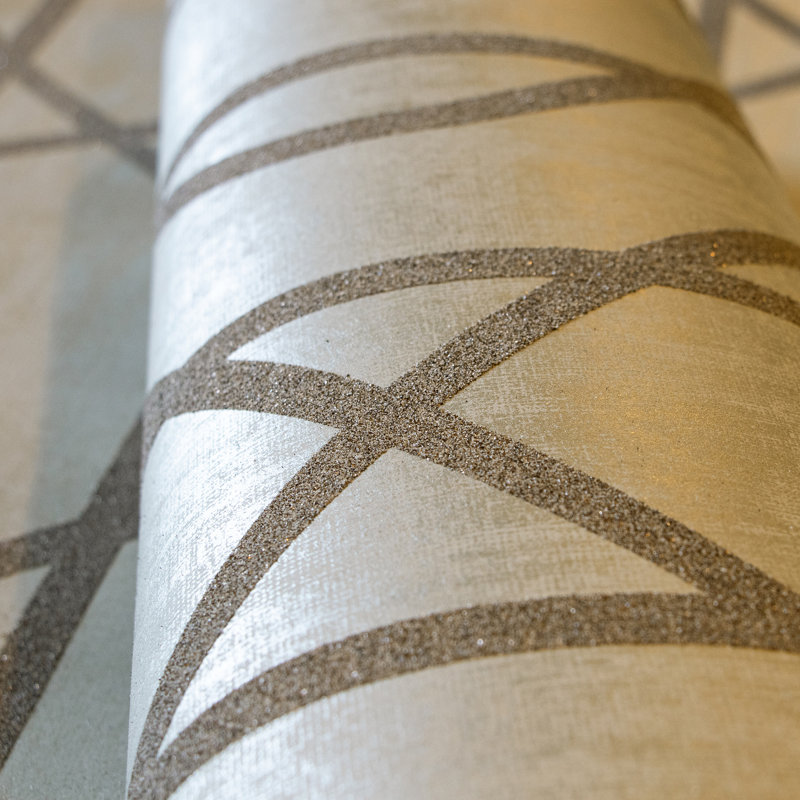 Universe Collection Saturn Glass Stone Geometric Lines Wallpaper Roll, Cream