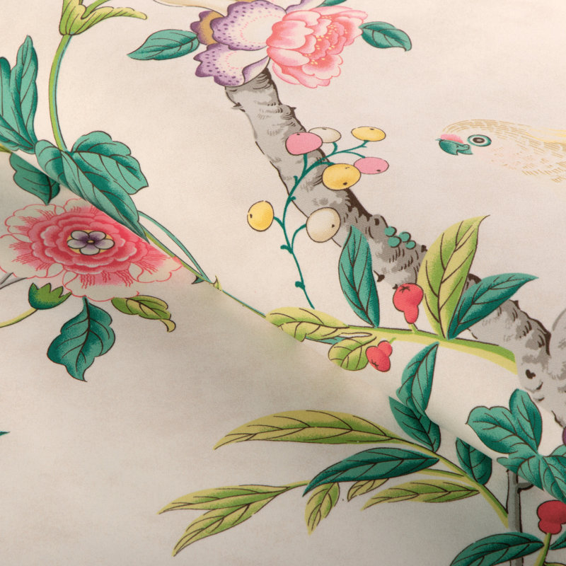 La Menagerie Kanchou Print 100% Cotton Fabric, Beige/Green