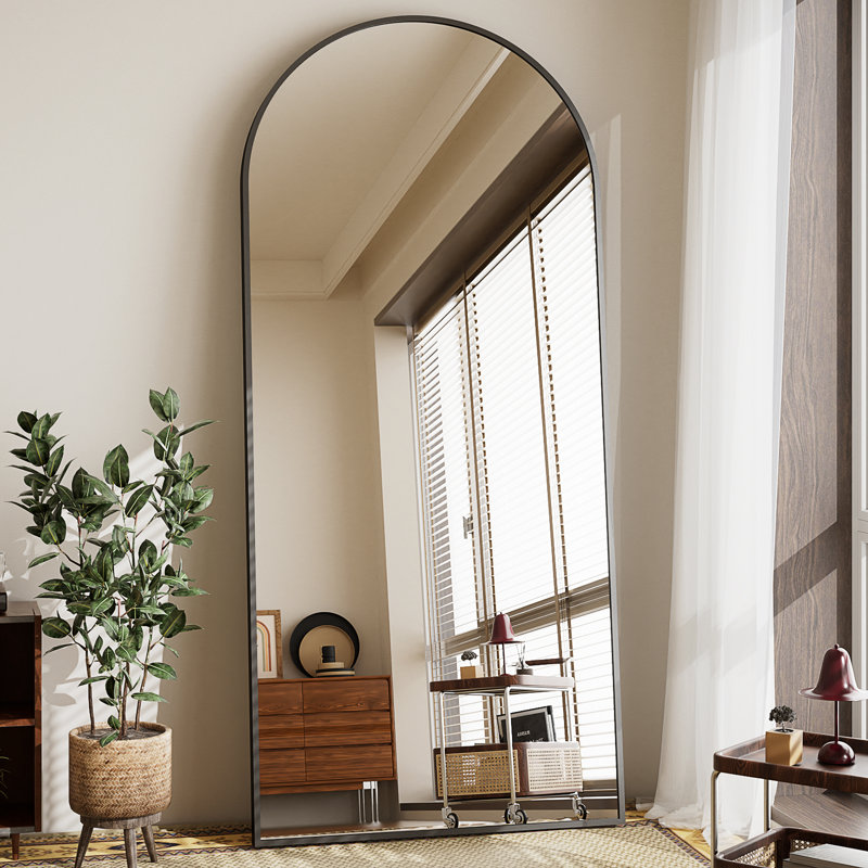 Aluminum Frame Arched Shatterproof Full Length Mirror - Basics by Wayfair™, Black, 71" x 30"