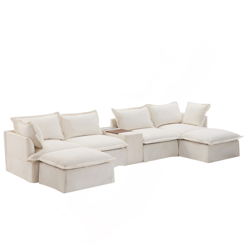 Canapé modulaire de 131 po avec repose-pieds mobile et console, porte-gobelet, siège large, canapé en U de 6 places, canapé en chenille surdimensionné avec chargeur USB pour le salon, appartement, 2 couleurs