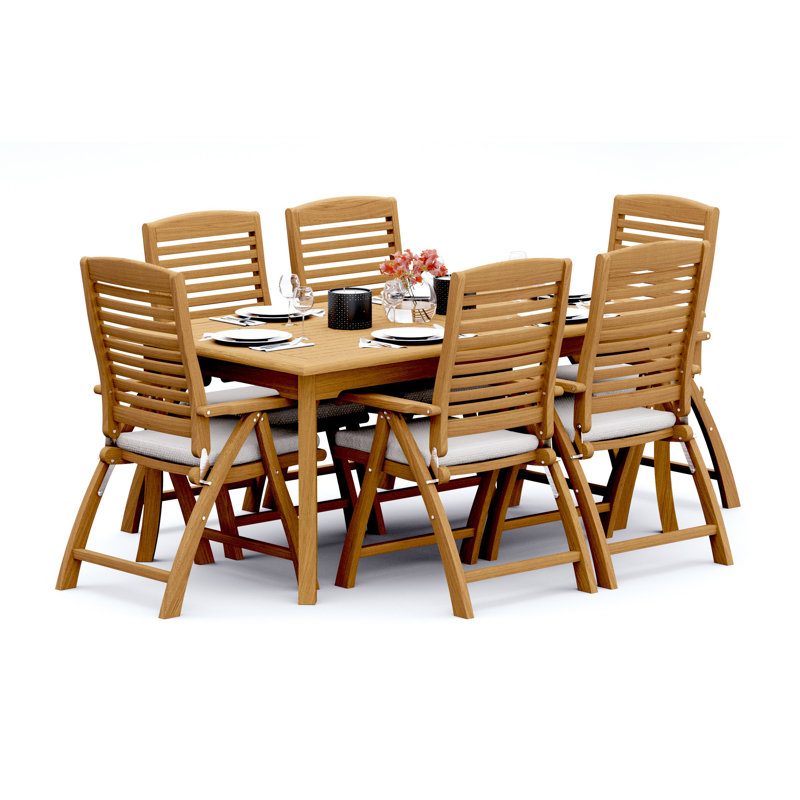 8 Seats 9 Pcs Grade-A Teak Wood Dining Set: 71" Rectangle Table And 8 Ashely Folding Reclining Arm Chairs #11AS1608, 6