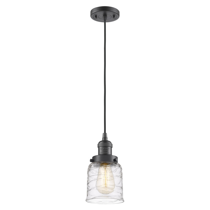 Luminaire suspendu en forme de cloche à 1 lumière Saenz, Bronze frotté à l'huile