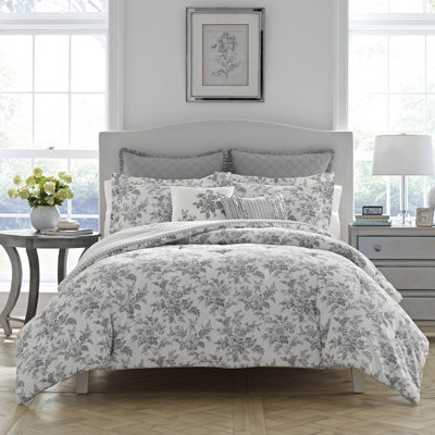 Laura Ashley Annalise Floral Grey Cotton Bonus Comforter Set