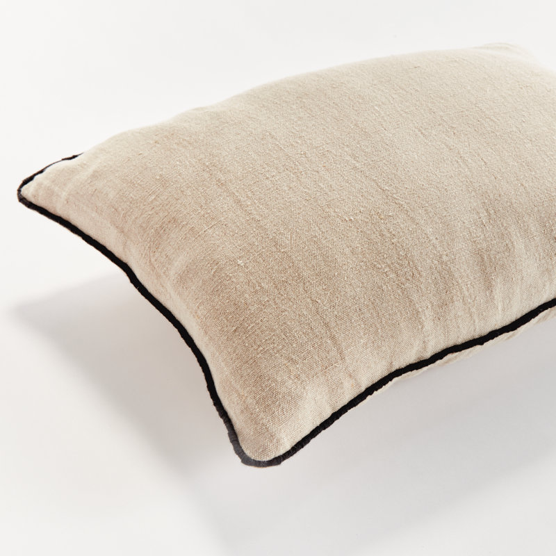 Elias Linen Lumbar Rectangular Pillow Cover & Insert, Flax/Black, Rectangular 14"H x 20"W