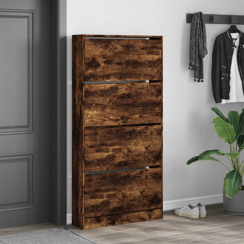 12 Pair Shoe Storage Cabinet, Smoked Oak