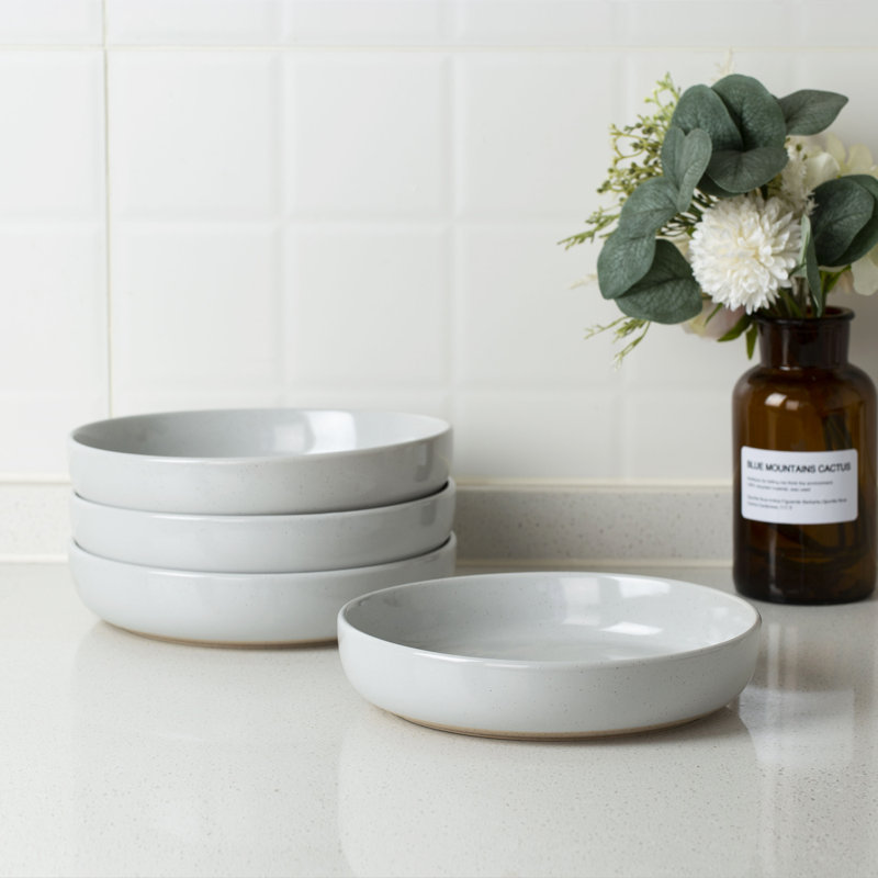 Stoneware Pasta Bowl Set (Set of 4), 976ml Bowls, Light Grey