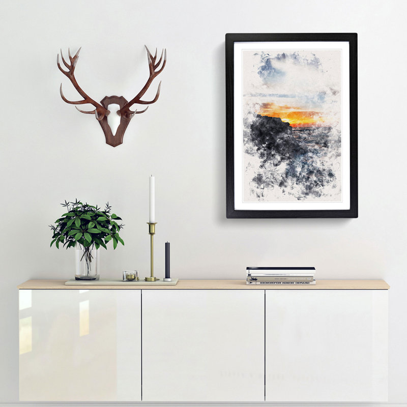 Sunlight over the Cliff - Picture Frame Painting Print, 63cm H x 45cm W x 2cm D, Black Framed