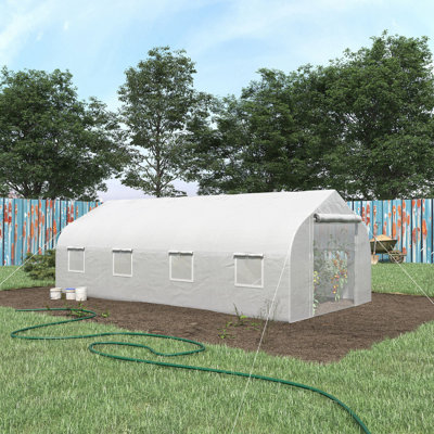 Outsunny 20' x 10' x 7' Walk-in Greenhouse, Tunnel Green House with Zippered Mesh Door and 6 Mesh Windows, Gardening Plant Hot House with Galvanized Steel Frame, White