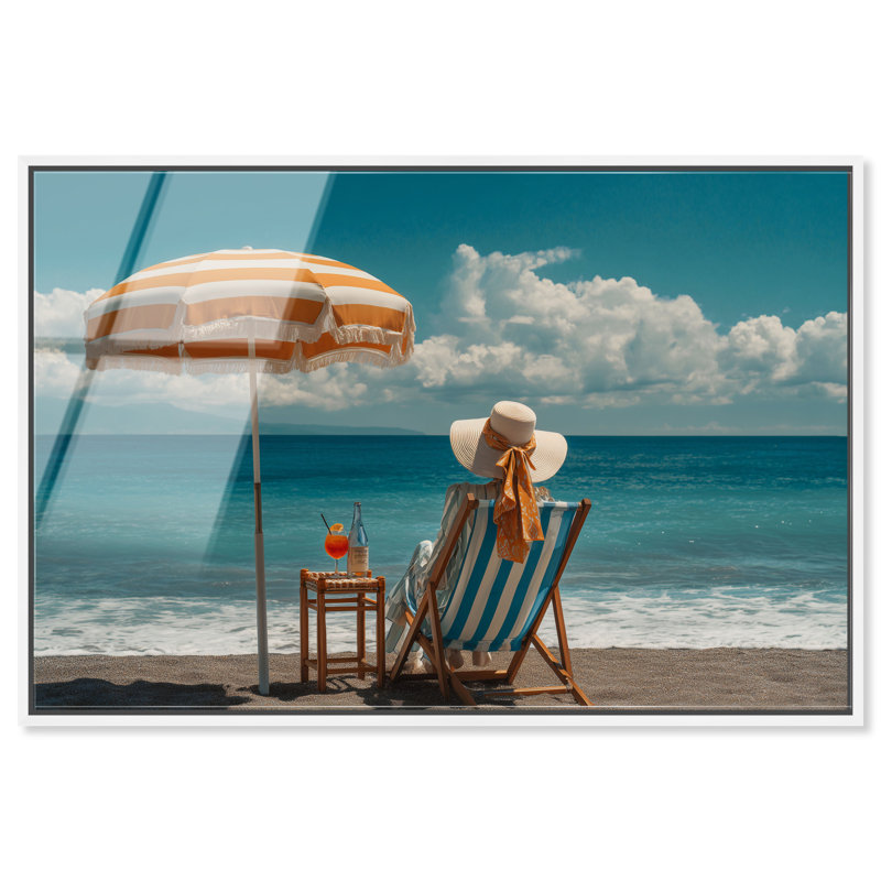 «Beach Day Relaxation», impression murale encadrée à imprimé acrylique par Notoriart, cadre blanc, 45 x 30, H 31 po x l 46 po