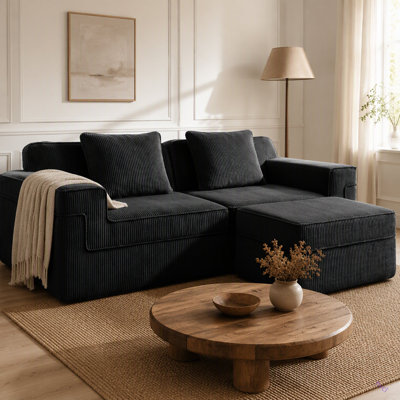 Canapé modulaire modulaire en L à 2 places sans os, canapé modulaire Cloud avec assise profonde, canapé modulaire moderne à 2 places avec coussins décoratifs et 1 repose-pieds mobile, tissu en velours côtelé