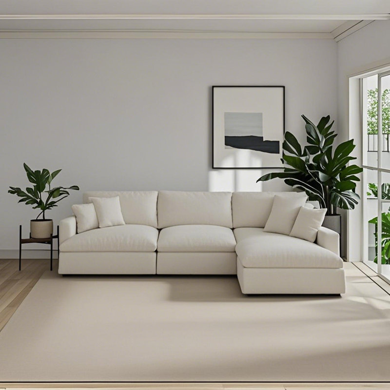 Canapé modulaire en L 95,4 po Ozelma, Rembourrage en mousse beige