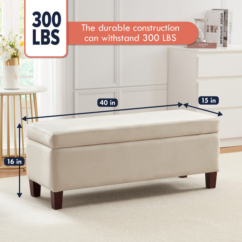 Banc de rangement en tissu, Velours crème
