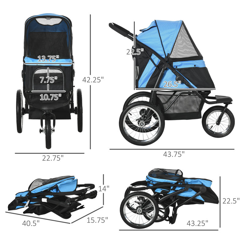 Foldable Pet Standard Stroller,Jogger Stroller, Blue