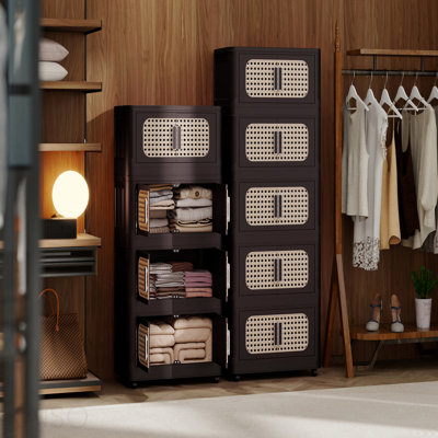 Armoire de rangement, 20 po, bacs de rangement, 20 po de côté, 4 niveaux, pliable avec porte magnétique, plastique avec roues