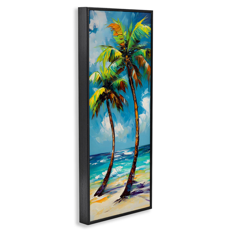 Bendy Palm Trees on Shore, estampe numérique, design par LSR Design Studio, H 24 po x l 10 po, Noir