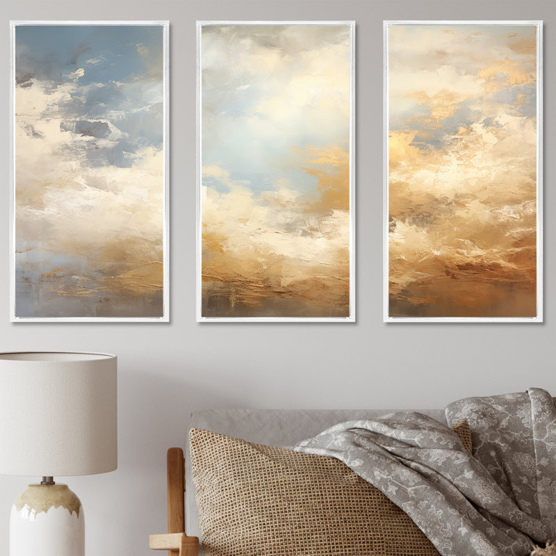 Ensemble de décorations murales beige et or Minimalisme, H 28 po x l 36 po x P 1 po, Cadre flottant blanc