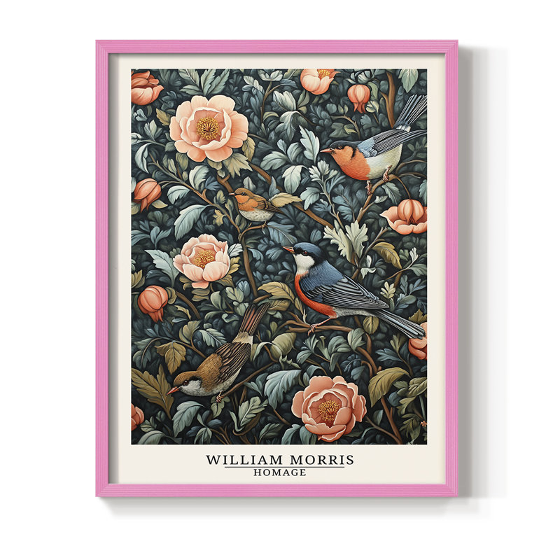 Imprimé encadré de la série XXV de William Morris - bois massif, Rose, H 15 po x l 12 po