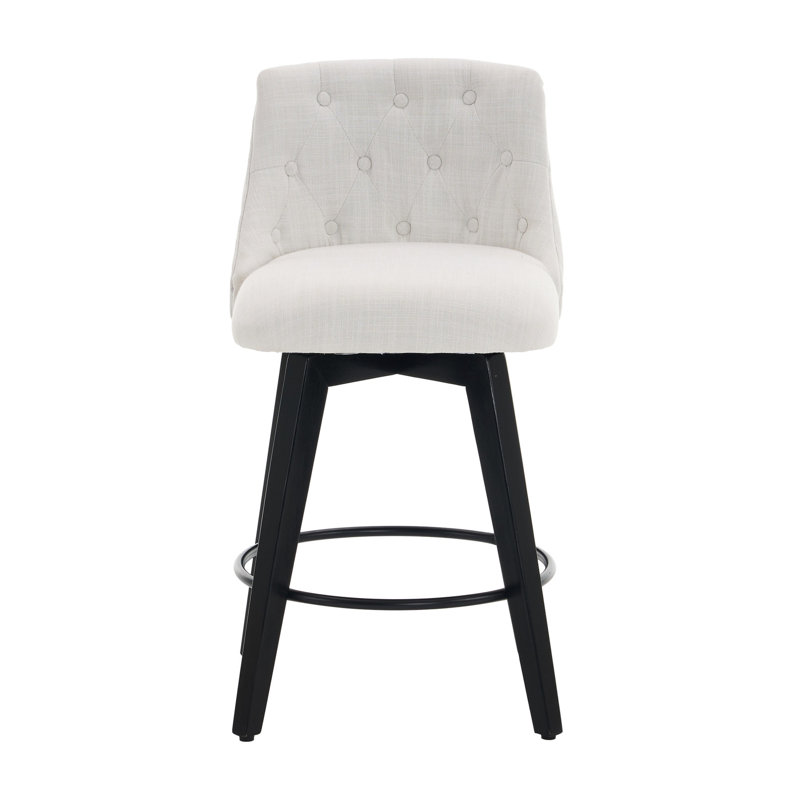 Tabourets de bar pivotants 25 po de 25 po - Structure moderne en bois massif avec revêtement en lin et dossier à boutons. Pivotement silencieux à 360 °, pieds réglables. Teinture - pour îlot de cuisine, petit-déjeuner ou pub à domicile. Revêtement blanc