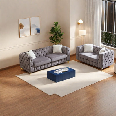 Ensemble de canapés en velours à compression, pieds en métal avec structure en bois, maison moderne