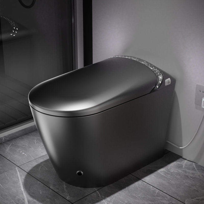 Modern Smart Toilet With Starry Night And Built - In Bidet, Bathroom Use, Auto Lid Open/Close, Foot Sensor Function, Led Display, Warm Water Washing, Matte Grey Side Touch Activation Bidet For