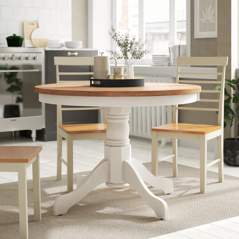 Conklin Round Solid Wood Base Dining Table, Ivory