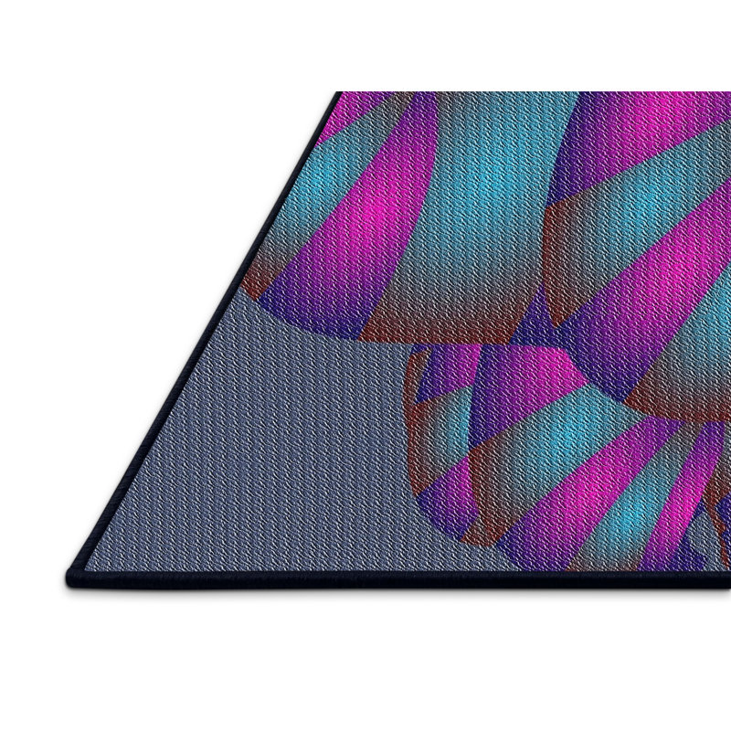 Tapis bleu rose/aqua tissée à la machine, Rectangle 6 pi x 9 pi