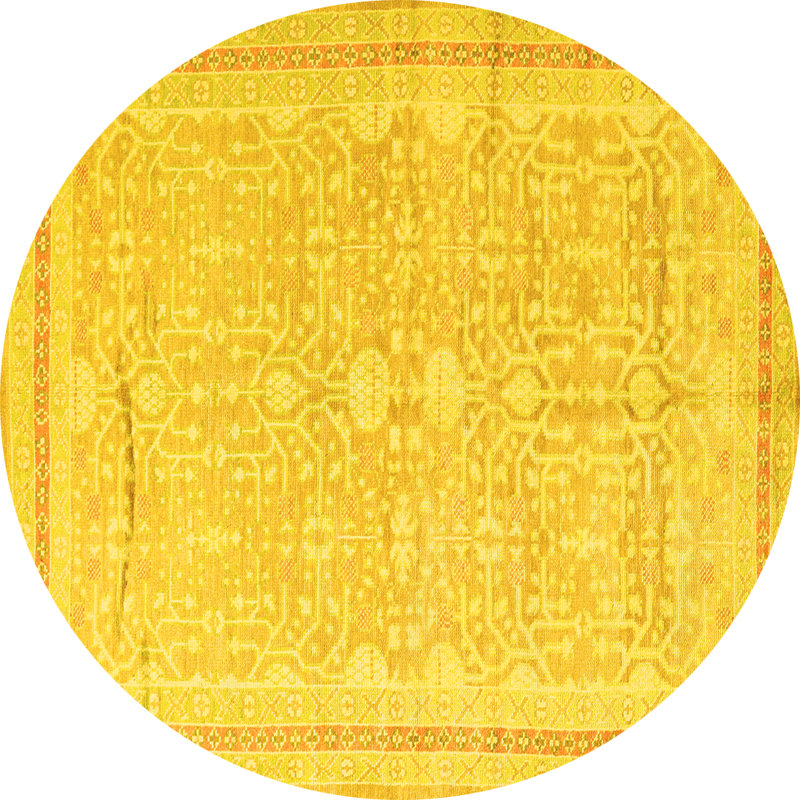Tapis traditionnels jaunes lavables à la machine 1182, Rond 5 pi