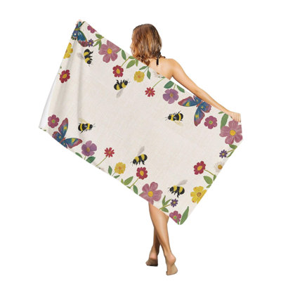 Serviette de plage rétro en lin à motif floral coloré champêtre, grande taille, absorbante et à séchage rapide, douce et anti-sable, 76 x 152 cm. Un sac en toile assorti à la serviette de plage imprimée vous sera offert.