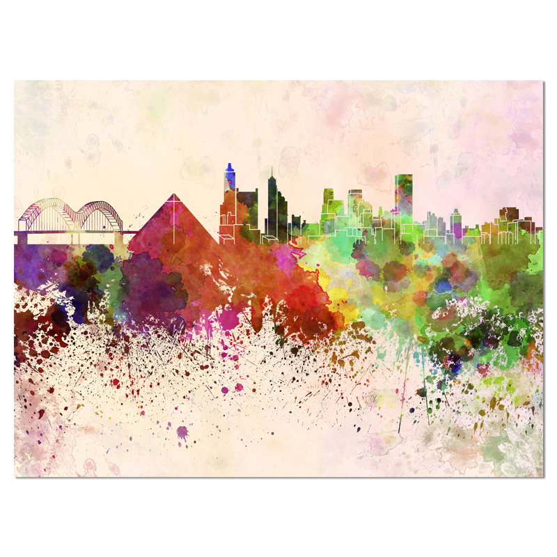 Paysage urbain, Memphis Skyline, Impression sur toile - Memphis, H 30 po x l 40 po, Métal