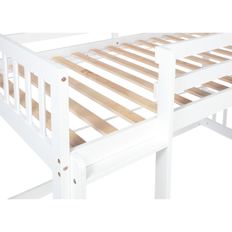 Lit superposé simple au-dessus du sol blanc avec maisonnette, rampe d'escalade - Rampe amusante et pratique, solution d'espace