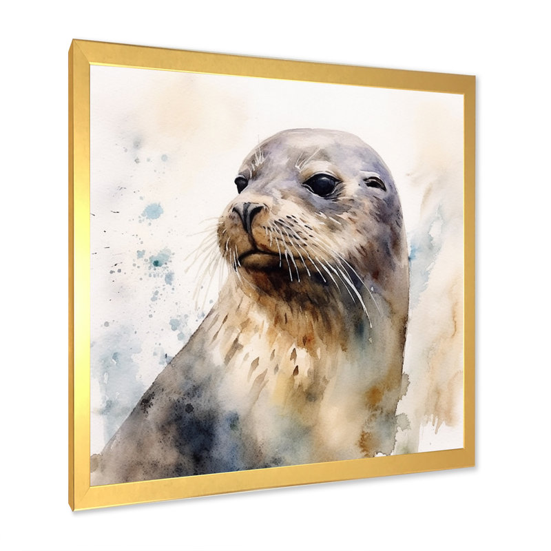 Curieux otarie II sur toile, H 16 po x l 16 po x P 1 po, Cadre doré à une seule photo