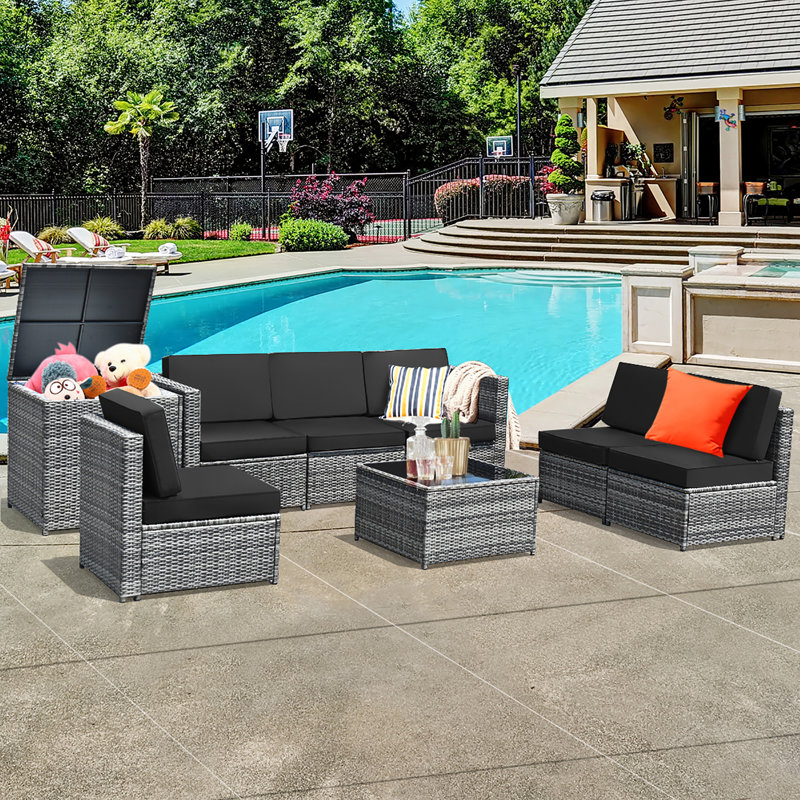 Burand 6 - Person Patio Conversation Set with Cushions, Black