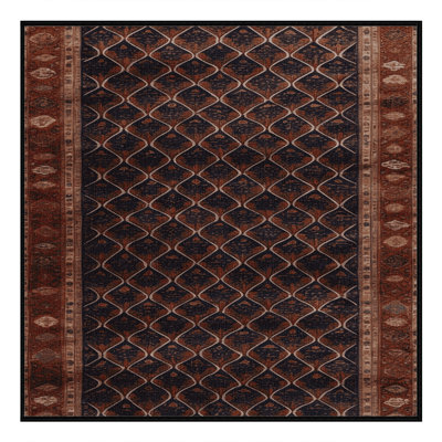 Machine Washable Art Deco Brown Area Rug