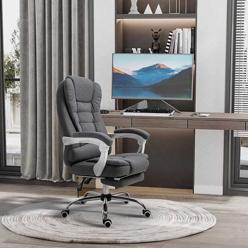 Executive Office Chair With Footrest, Linen-Fabric Computer Chair For Ultimate Comfort And Support