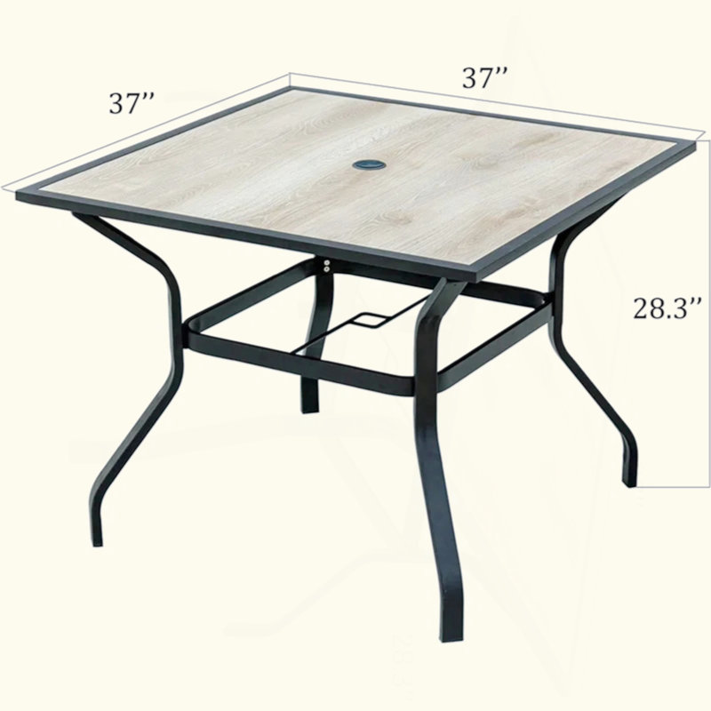 Outdoor Patio Dining Table Square Metal Table With Umbrella Hole And Wood-Look Tabletop For Porch,Garden,Backyard,Balcony(1 Table)