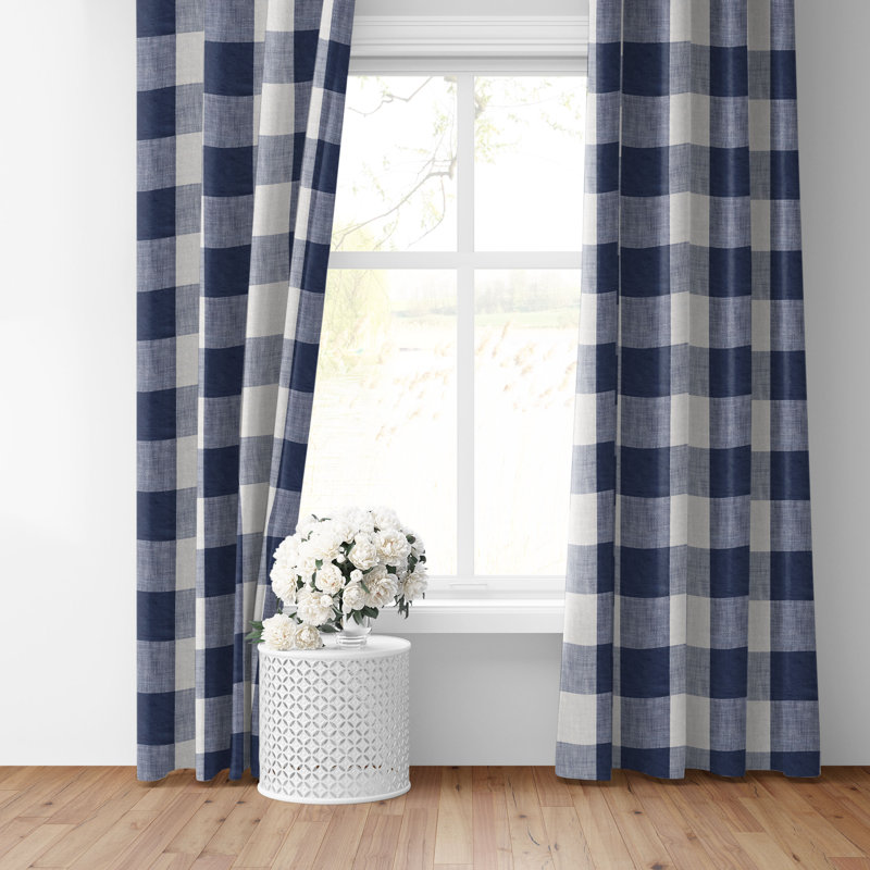 Walker Buffalo Indigo/Ivory Cotton Simple Top Pocket Drapery Panel Set of 2, 50" W  x 144" L