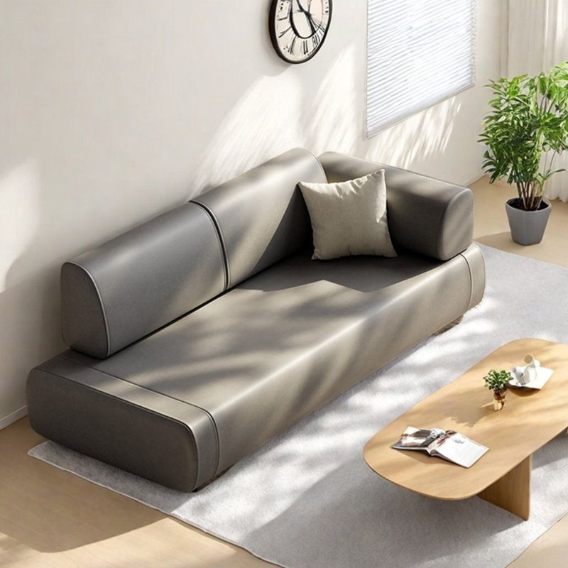 Chaise longue en similicuir de style moderne, Gris, Orienté à droite