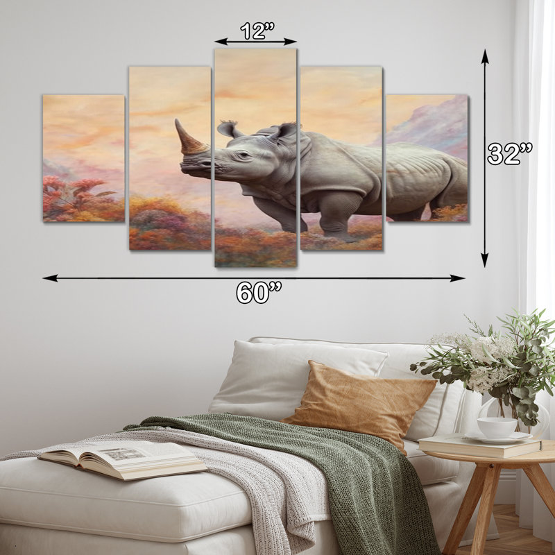 Wild Rhinoceros I - décoration murale animaux - 5 panneaux