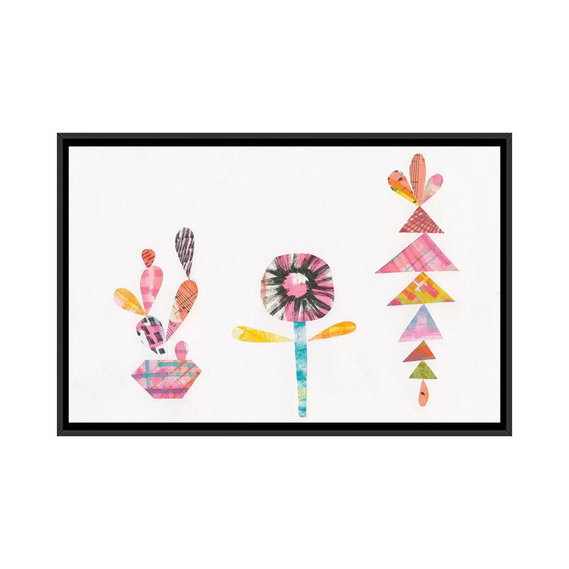 «Collage Cactus IX, impression sur toile tendue, H 32 po x l 48 po x P 1,5 po, Toile avec cadre noir, Pas de tapis
