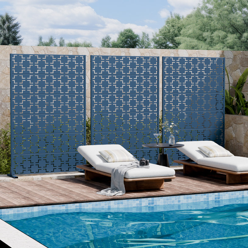 Panneau de clôture d'intimité en métal avec motif élégant, Bleu, H 59 po x l 30 po x P 16 po