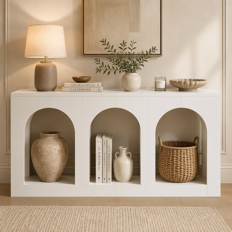 70.8" Arched Entryway Table, Wood Console Table with 3 Arched Shelves