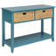 Console bleu sarcelle avec 2 tiroirs tissés et tablette inférieure, pieds en bois massif pour le vestibule-1029781540