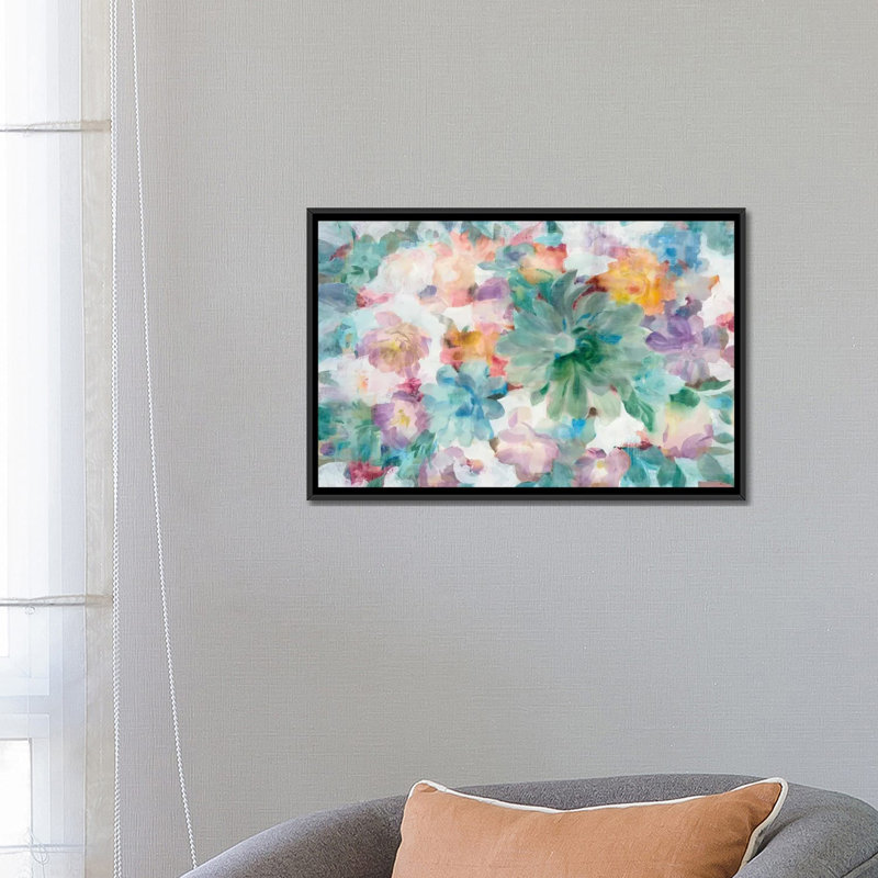 « succulent fleurs », reproduction sur toile tendue, H 18 po x l 26 po x P 1,5 po, Toile avec cadre noir, Pas de tapis