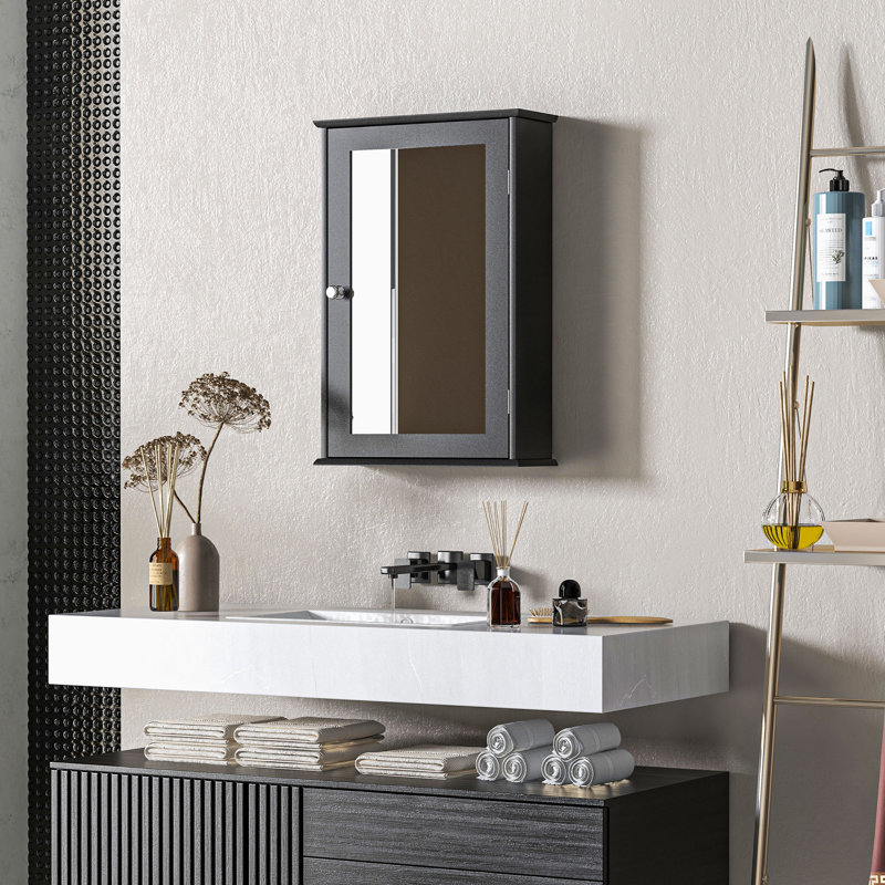 Armoire de salle de bain avec miroir, armoire à pharmacie murale avec tablettes