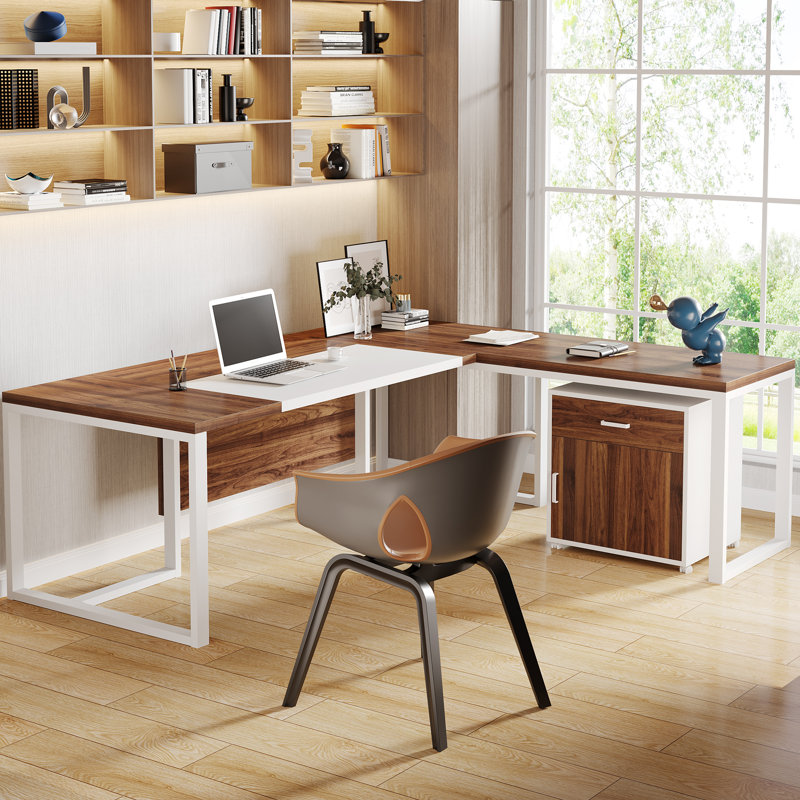 Bureau de direction en L Wieze, Noyer / Blanc