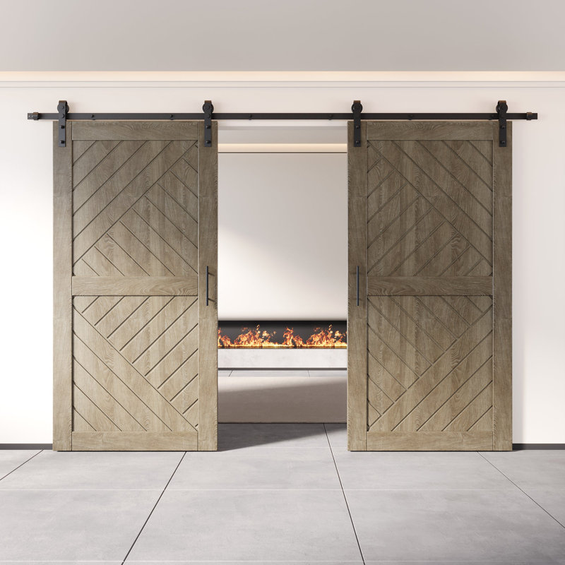 Portes de grange géométriques doubles non assemblées et finies de 32 po x 80 po Homacer Classic Gray, 32" x 80"