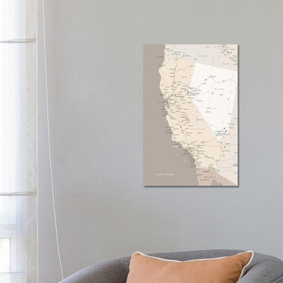 Brown Map Of California With Cities by Blursbyai - Gallery-Wrapped Canvas Giclée on Canvas