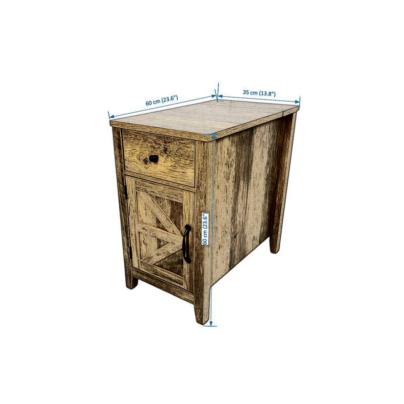 Table de bout de charme avec rangement polyvalent et fonction de charge, Brun antique