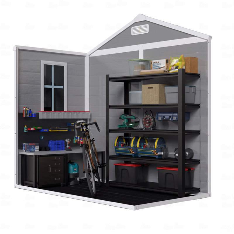 Remise de rangement 6 x 6 pi, remise extérieure en résine imperméable avec plancher et fenêtre et portes et évents verrouillables, remise à outils