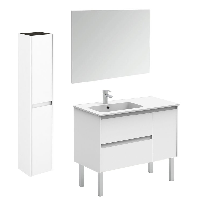 Ambra 36'' Gloss White Single Bathroom Vanity with Mirror